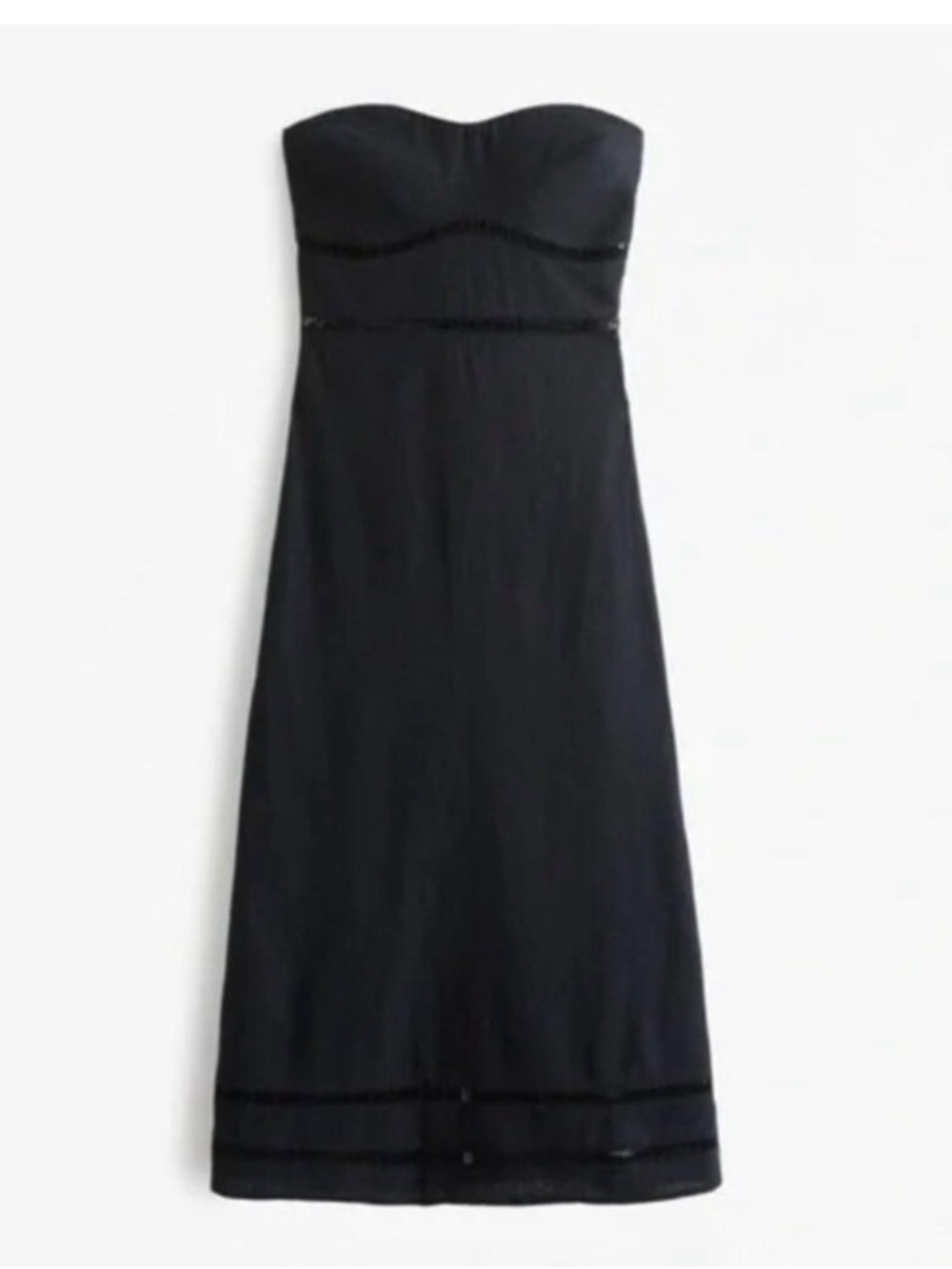 NWT - A&F - black linen eyelet trim Midi Dress - strapless and comes with straps
